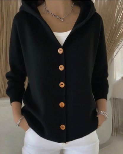 Darienne Cardigan de Punto con Capucha y Botones – Elegancia y Comodidad