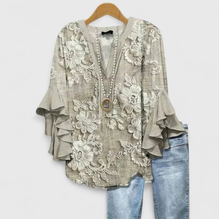 Blusa bohemia mujer con mangas acampanadas y estampado floral
