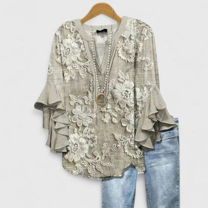 Blusa bohemia mujer con mangas acampanadas y estampado floral