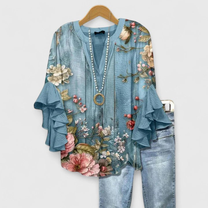 Blusa bohemia mujer con mangas acampanadas y estampado floral