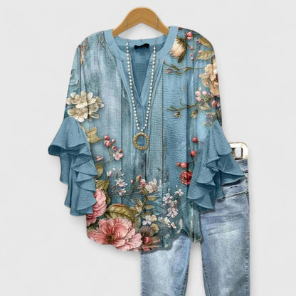 Blusa bohemia mujer con mangas acampanadas y estampado floral