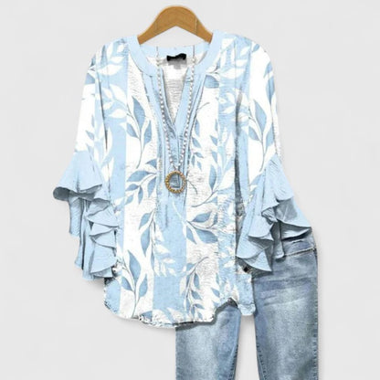 Blusa bohemia mujer con mangas acampanadas y estampado floral