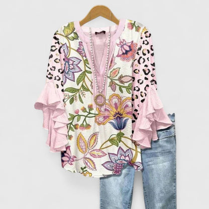 Blusa bohemia mujer con mangas acampanadas y estampado floral