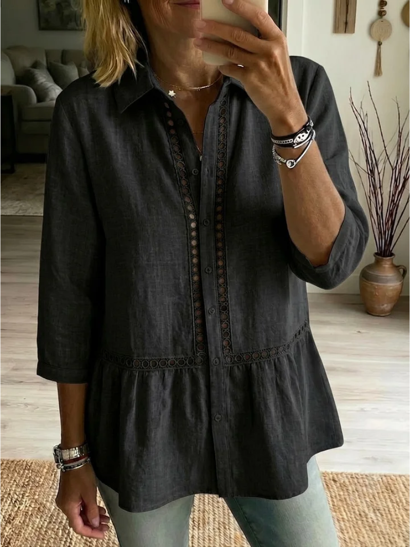 Blusa mujer botones encaje algodón – estilo clásico elegante