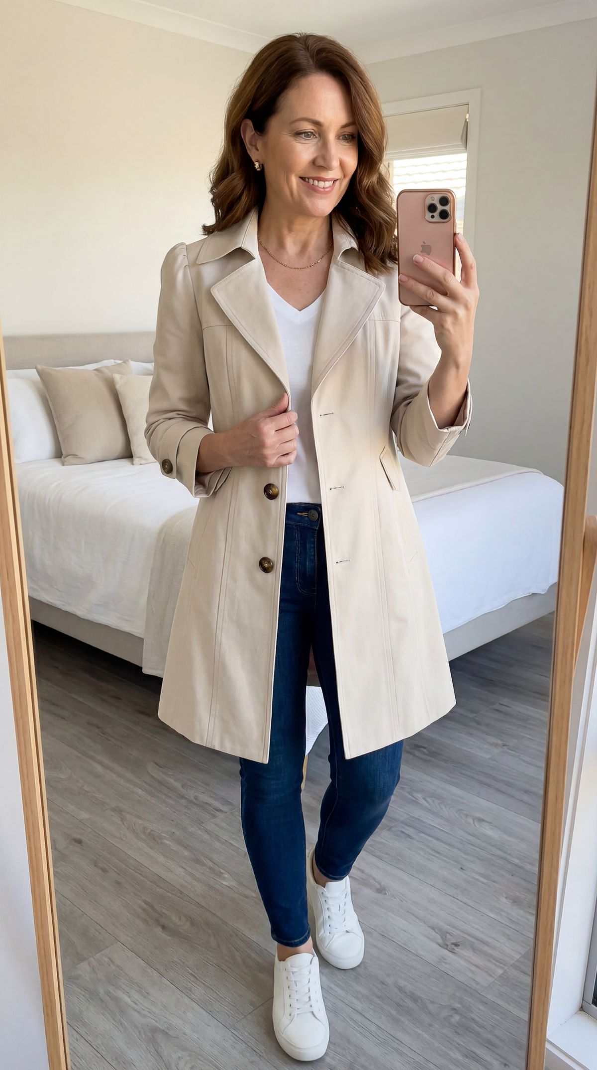 Abrigo trench mujer elegante rosa vintage – ligero y versátil