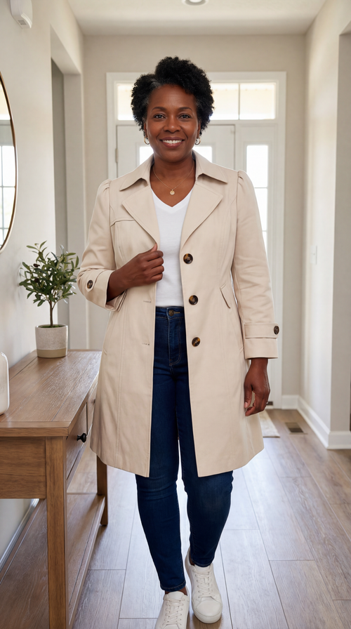 Abrigo trench mujer elegante rosa vintage – ligero y versátil