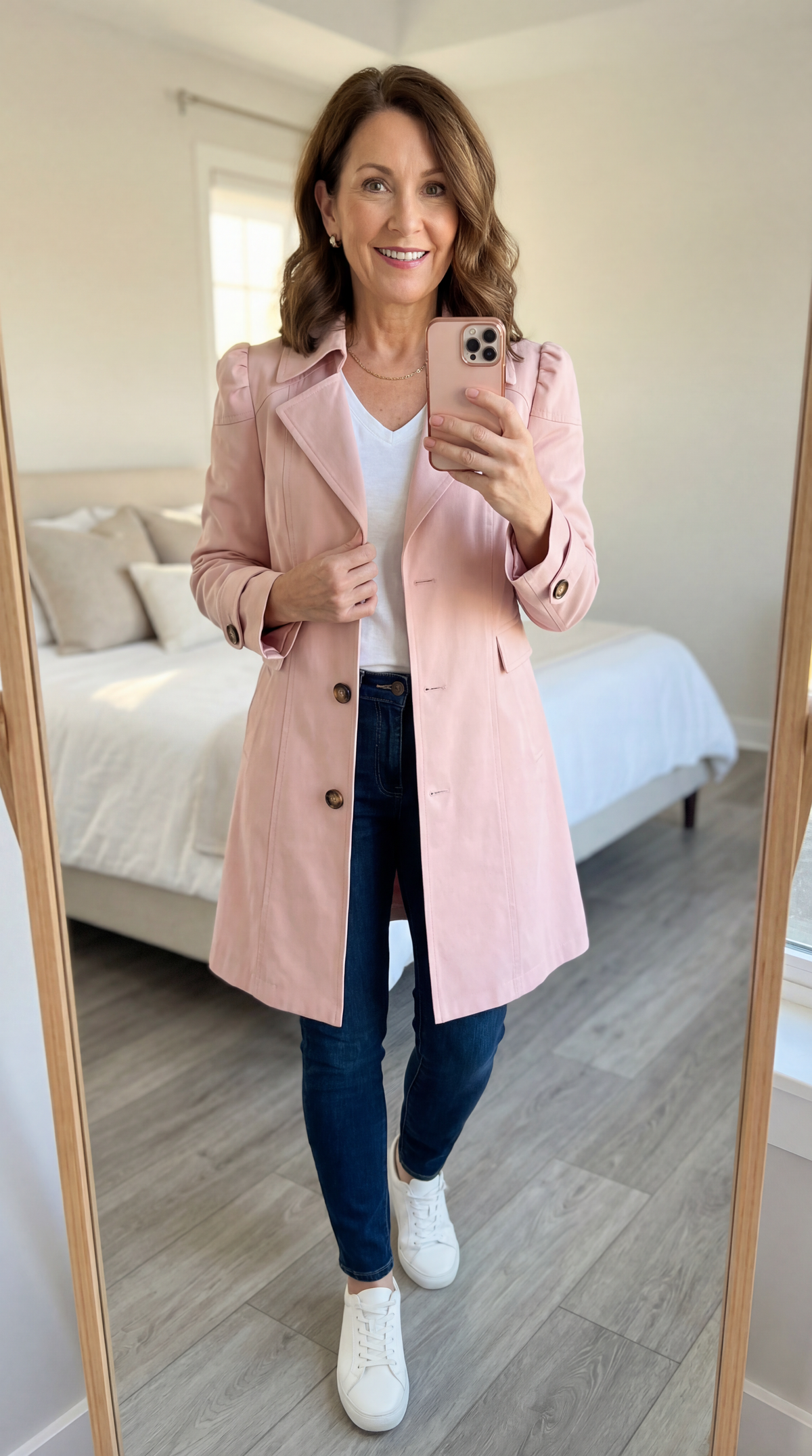 Abrigo trench mujer elegante rosa vintage – ligero y versátil