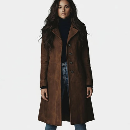 Abrigo largo mujer efecto ante – aun abrigo elegante con botones