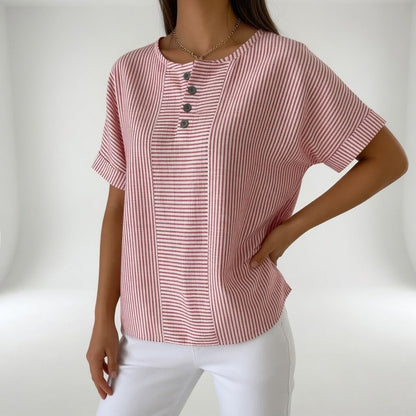 Blusa Mujer Lino Rayas Ligera – Manga Corta Casual Verano