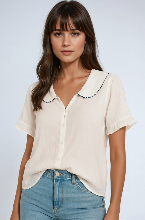 Camisa con Cuello de Muñeca Vintage