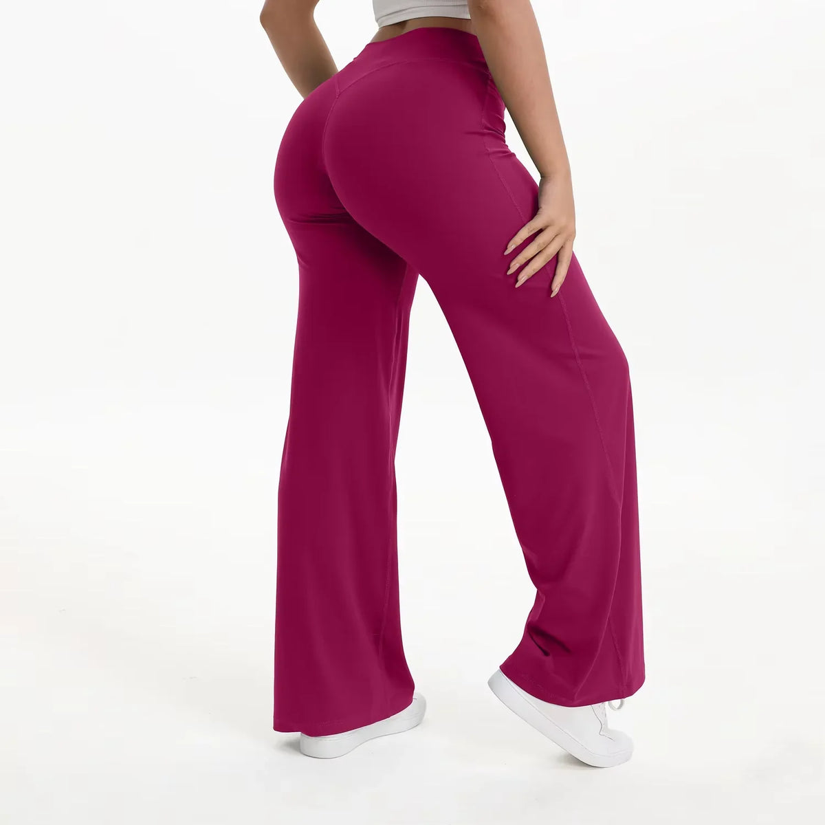 Pantalón yoga mujer cintura alta con pierna ancha para pilates