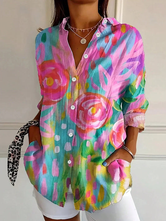 Blusa Mujer Con Estampado Floral – Estilo Casual Elegante y Ligero