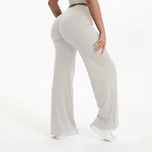 Pantalón yoga mujer cintura alta con pierna ancha para pilates