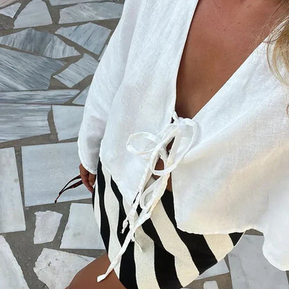 Camiseta de Lino con Nudo Frontal