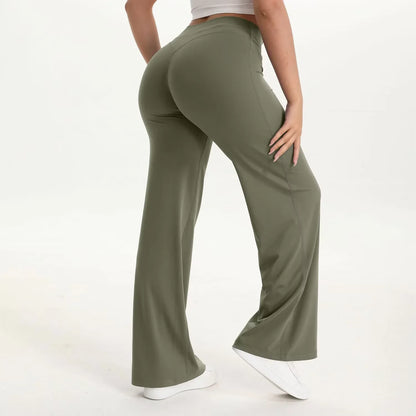 Pantalón yoga mujer cintura alta con pierna ancha para pilates