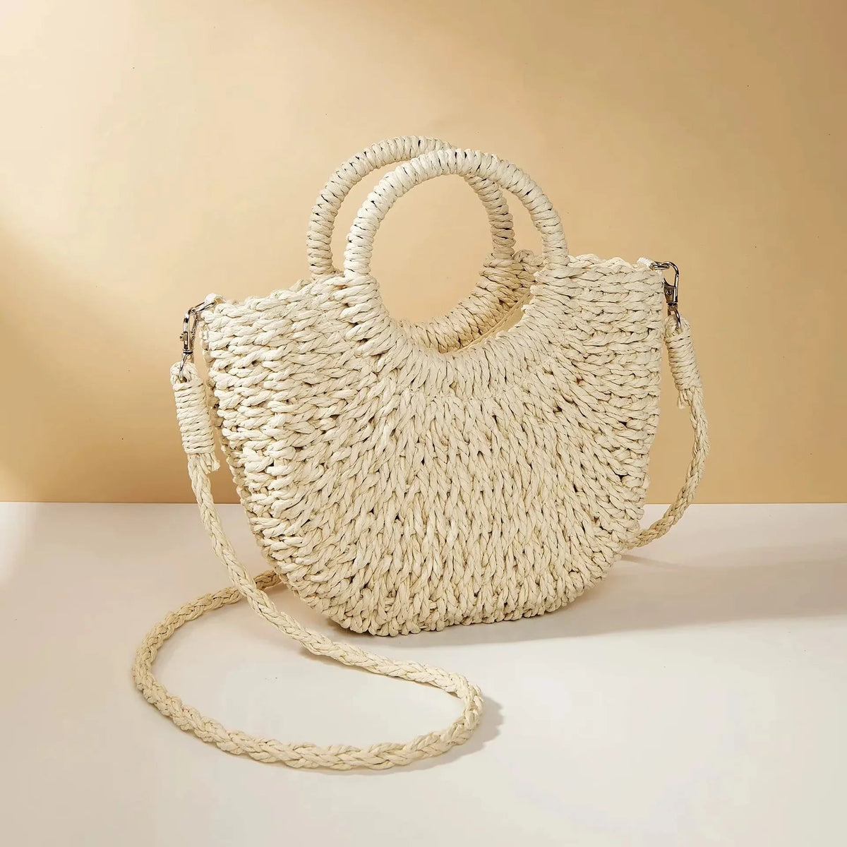 Bolso Mujer Tejido Vintage con Asa Redonda – Estilo Natural Elegante