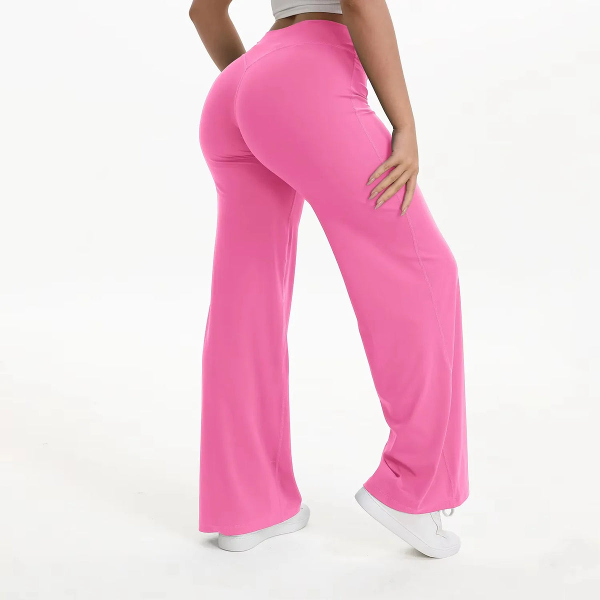 Pantalón yoga mujer cintura alta con pierna ancha para pilates