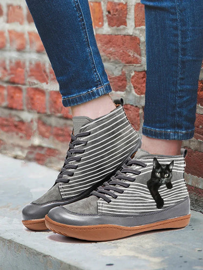 Botas Mujer Con Diseño De Gato – Botines Casuales Cómodos Para Otoño E Invierno