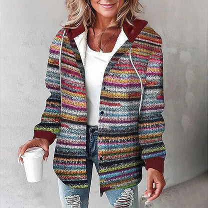 Chaqueta de otoño mujer con capucha y estampado a cuadros – chaqueta casual cálida
