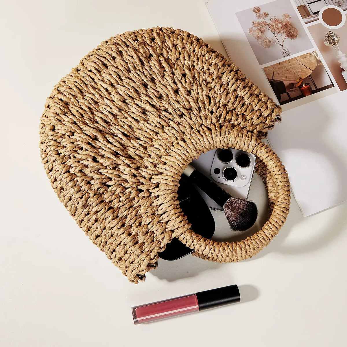 Bolso Mujer Tejido Vintage con Asa Redonda – Estilo Natural Elegante