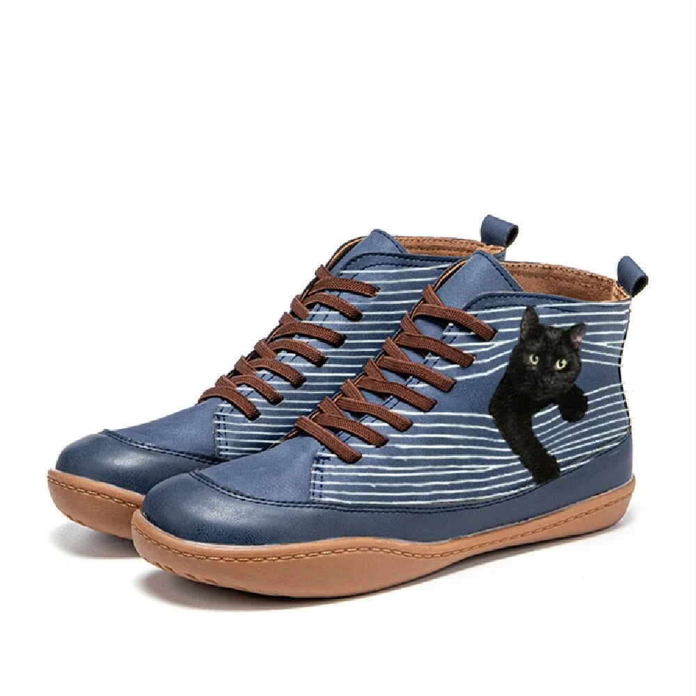 Botas Mujer Con Diseño De Gato – Botines Casuales Cómodos Para Otoño E Invierno