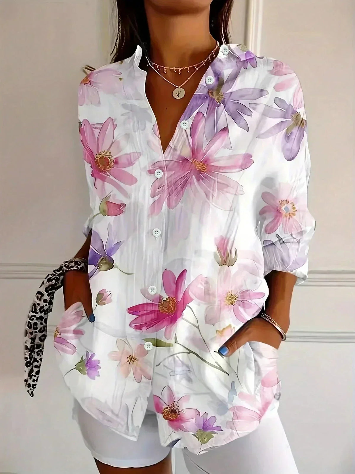 Blusa mujer estampada colorida manga larga – casual ligera verano