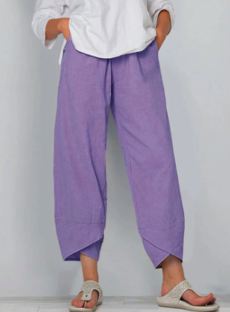 Pantalón mujer asimétrico de talle alto estilo bohemio