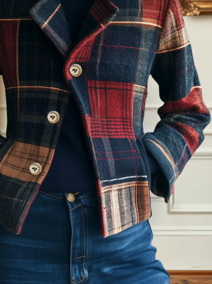 Chaqueta de lana mujer a cuadros – chaqueta elegante mujer clásica
