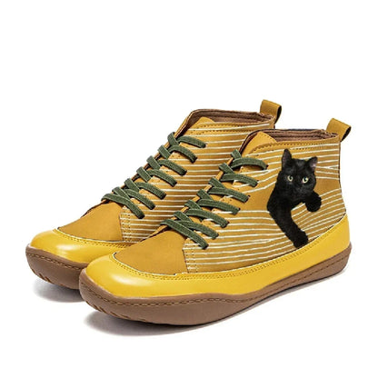 Botas Mujer Con Diseño De Gato – Botines Casuales Cómodos Para Otoño E Invierno