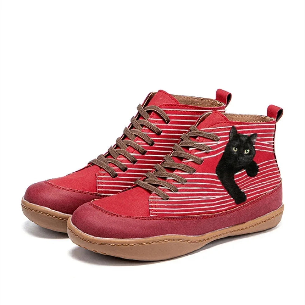 Botas Mujer Con Diseño De Gato – Botines Casuales Cómodos Para Otoño E Invierno