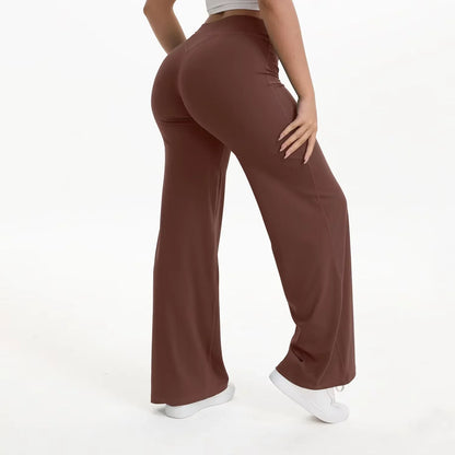 Pantalón yoga mujer cintura alta con pierna ancha para pilates