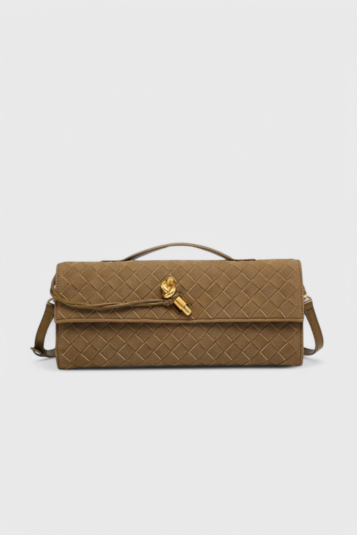 Bolso de hombro mujer elegante beige – bolso clásico ante con detalle dorado