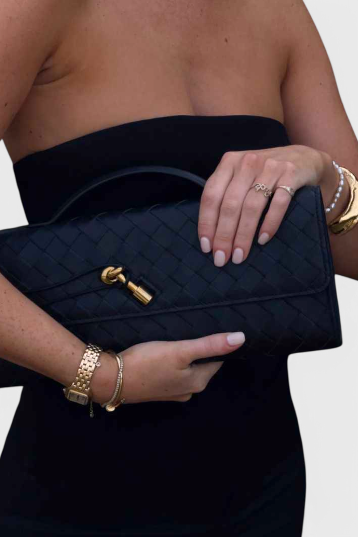 Bolso clutch mujer elegante verde – bolso baguette cuero vegano con correa