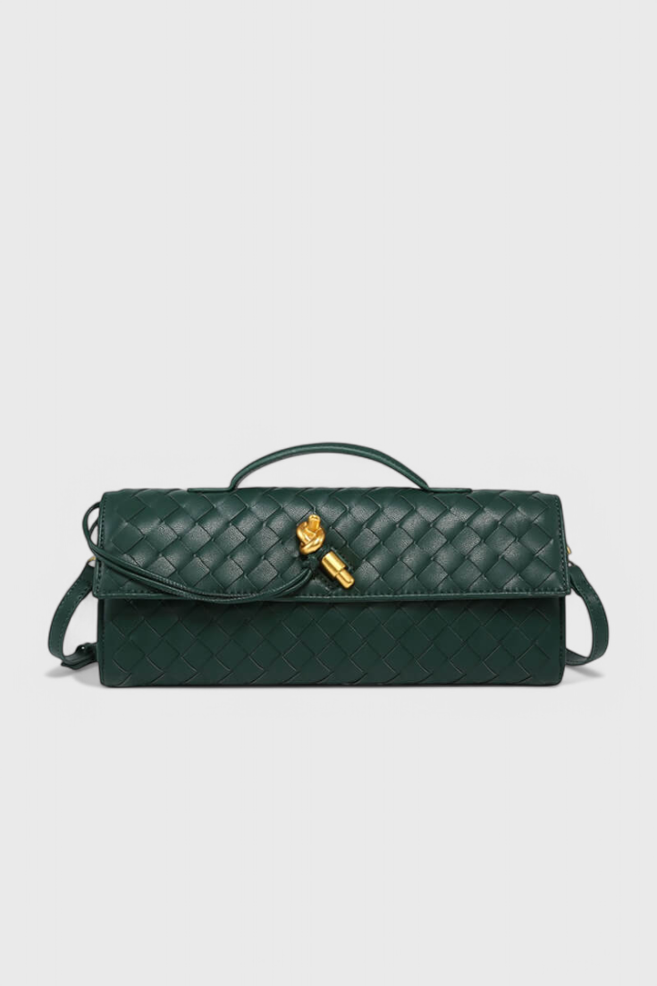 Bolso clutch mujer elegante verde – bolso baguette cuero vegano con correa