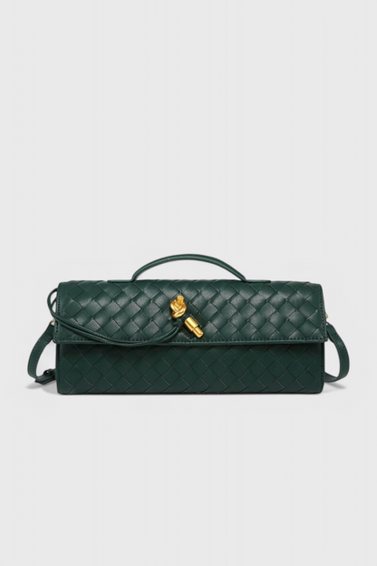 Bolso clutch mujer elegante verde – bolso baguette cuero vegano con correa