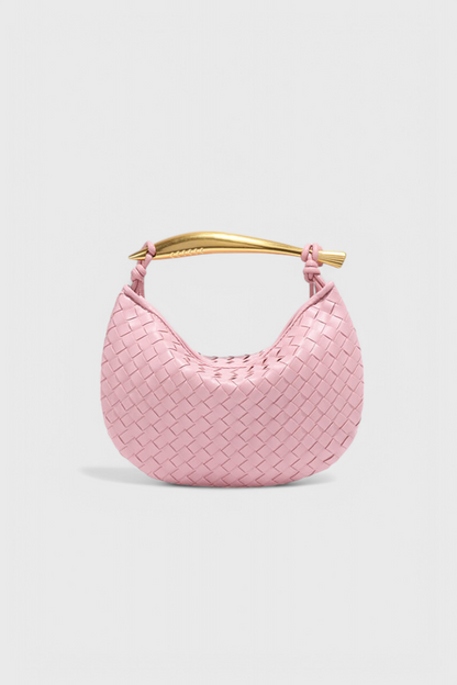 Bolso dorado mujer elegante tejido – bolso mini lujo con asa metálica