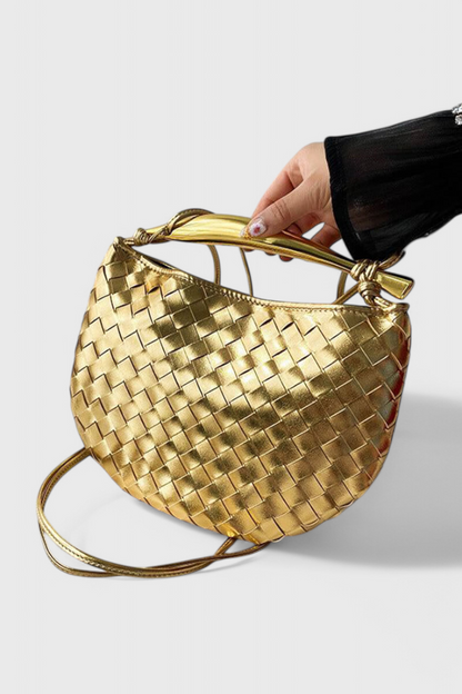 Bolso dorado mujer elegante tejido – bolso mini lujo con asa metálica