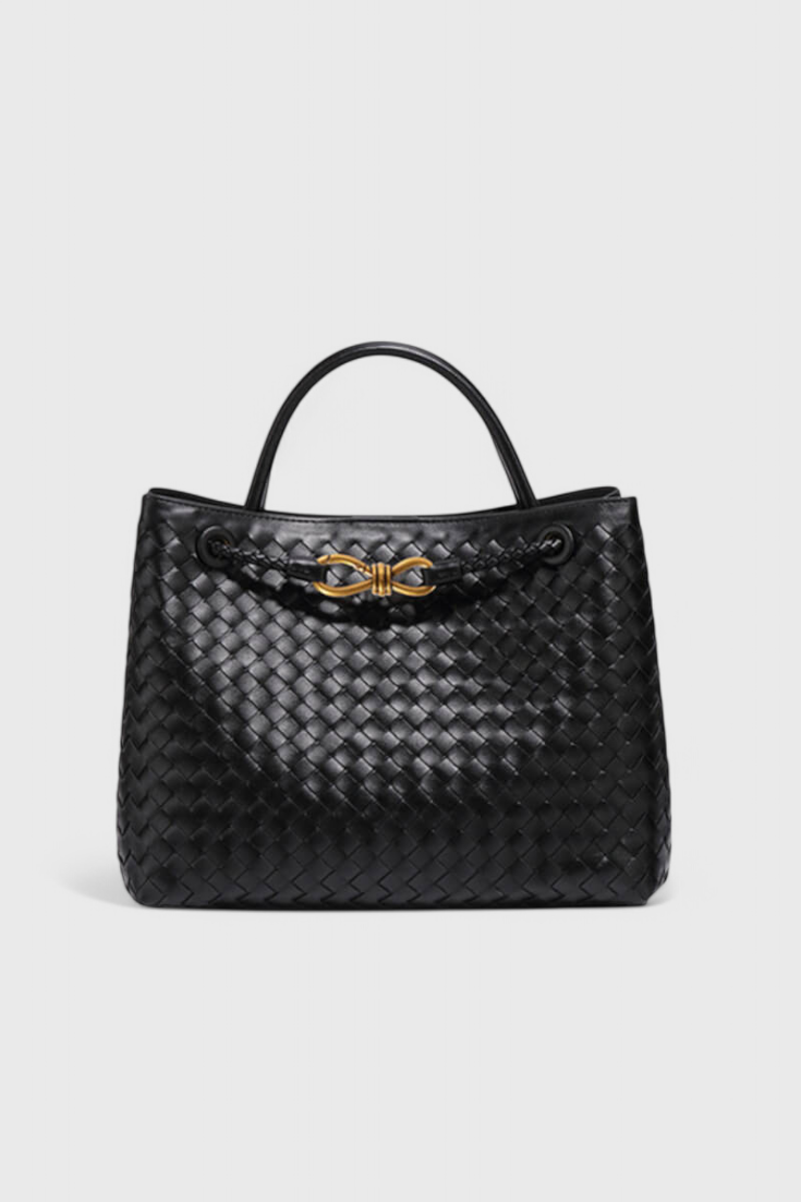 Bolso tejido mujer negro cuero vegano – bolso elegante grande moderno
