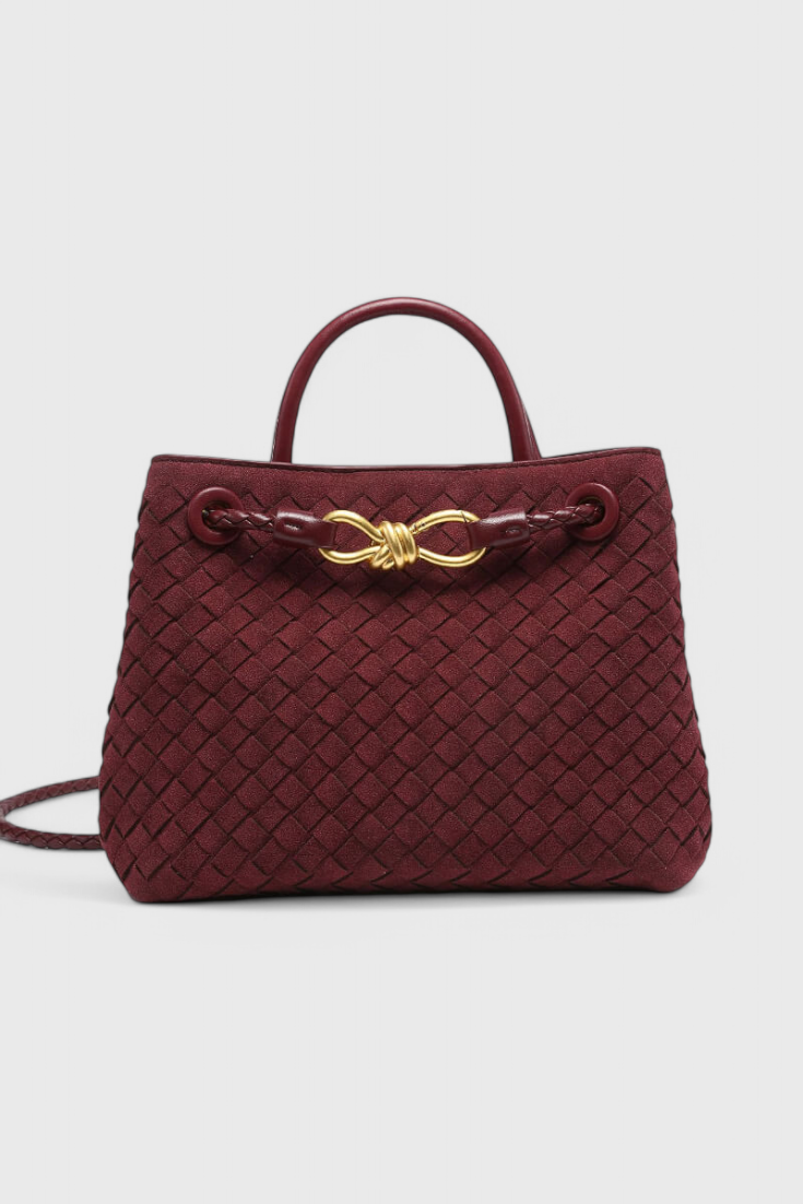 Bolso marrón mujer elegante efecto ante – bolso tejido con correa ajustable