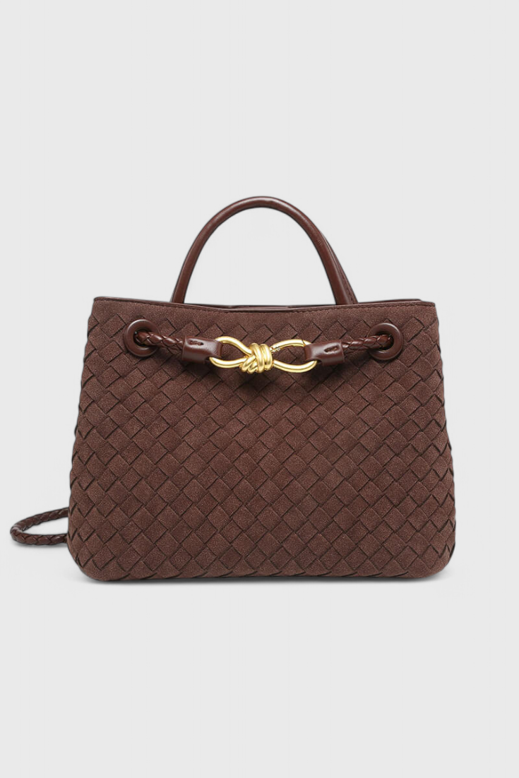 Bolso marrón mujer elegante efecto ante – bolso tejido con correa ajustable