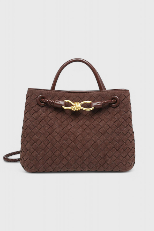 Bolso marrón mujer elegante efecto ante – bolso tejido con correa ajustable