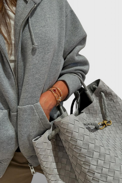Bolso marrón mujer elegante efecto ante – bolso tejido con correa ajustable