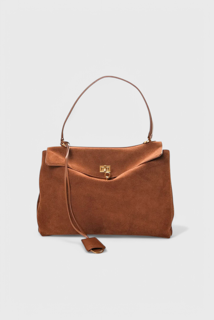 Bolso de hombro mujer marrón efecto ante – bolso elegante cuero vegano