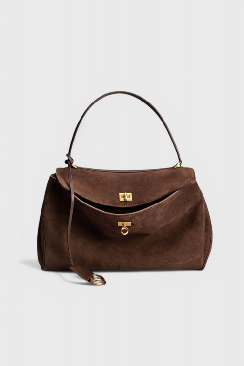 Bolso de hombro mujer marrón efecto ante – bolso elegante cuero vegano