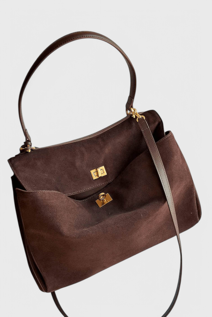Bolso de hombro mujer marrón efecto ante – bolso elegante cuero vegano
