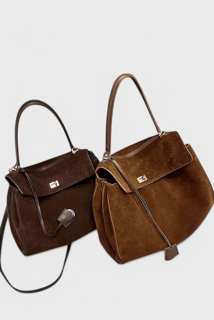 Bolso de hombro mujer marrón efecto ante – bolso elegante cuero vegano