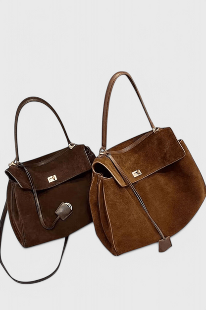 Bolso de hombro mujer marrón efecto ante – bolso elegante cuero vegano