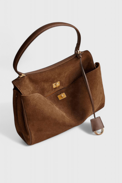 Bolso de hombro mujer marrón efecto ante – bolso elegante cuero vegano