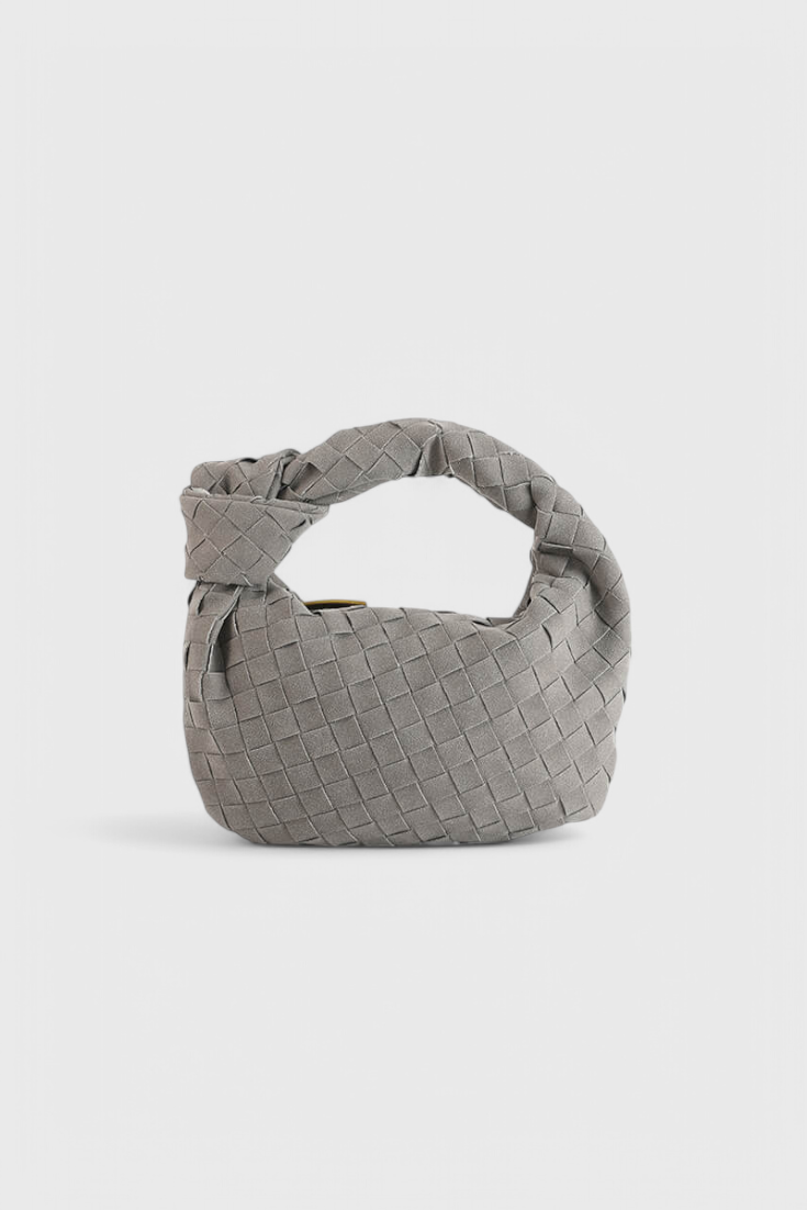 Bolso mini mujer marrón elegante – bolso compacto tejido efecto ante con nudo