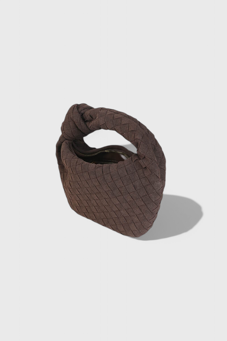 Bolso mini mujer marrón elegante – bolso compacto tejido efecto ante con nudo